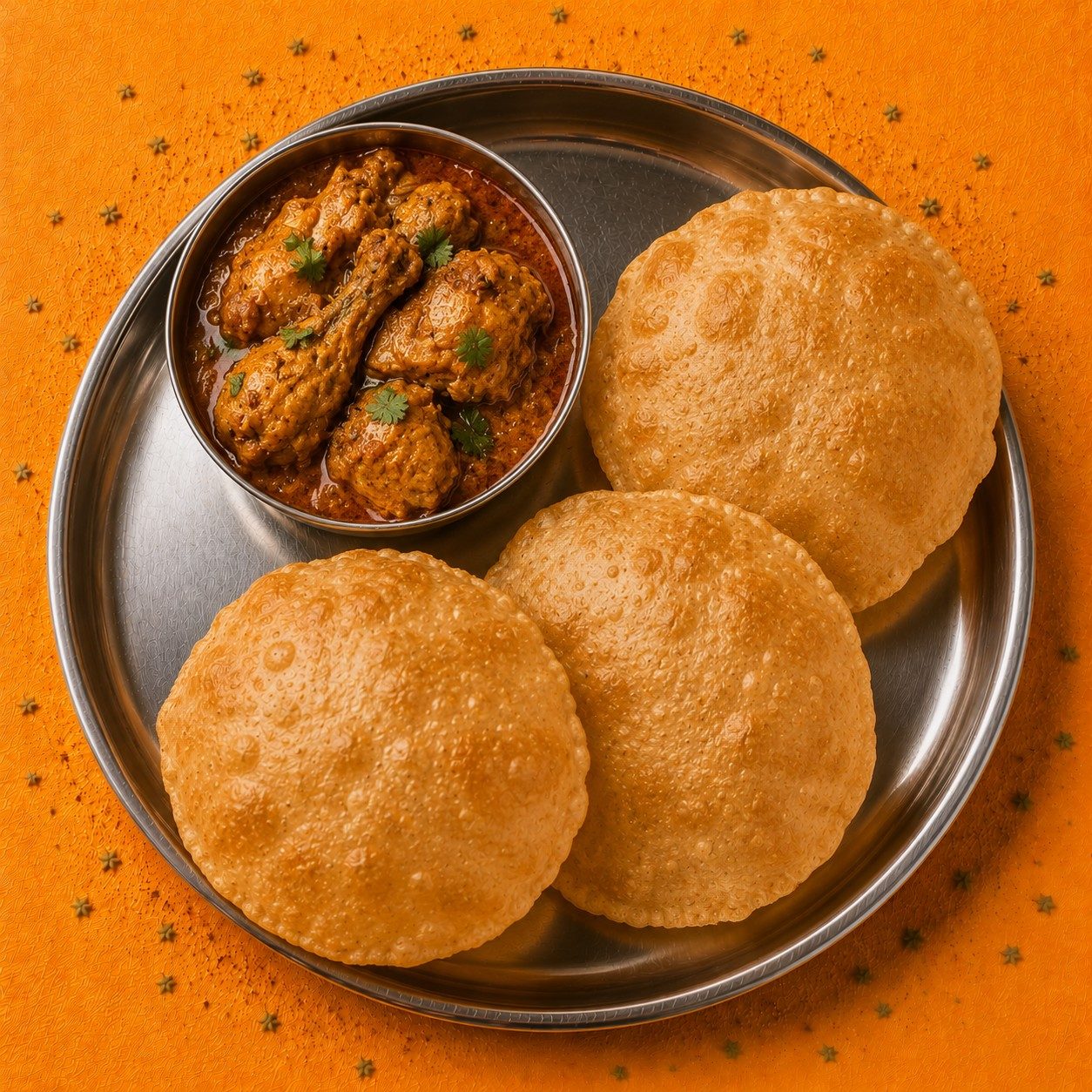 Poori with Chicken Curry.