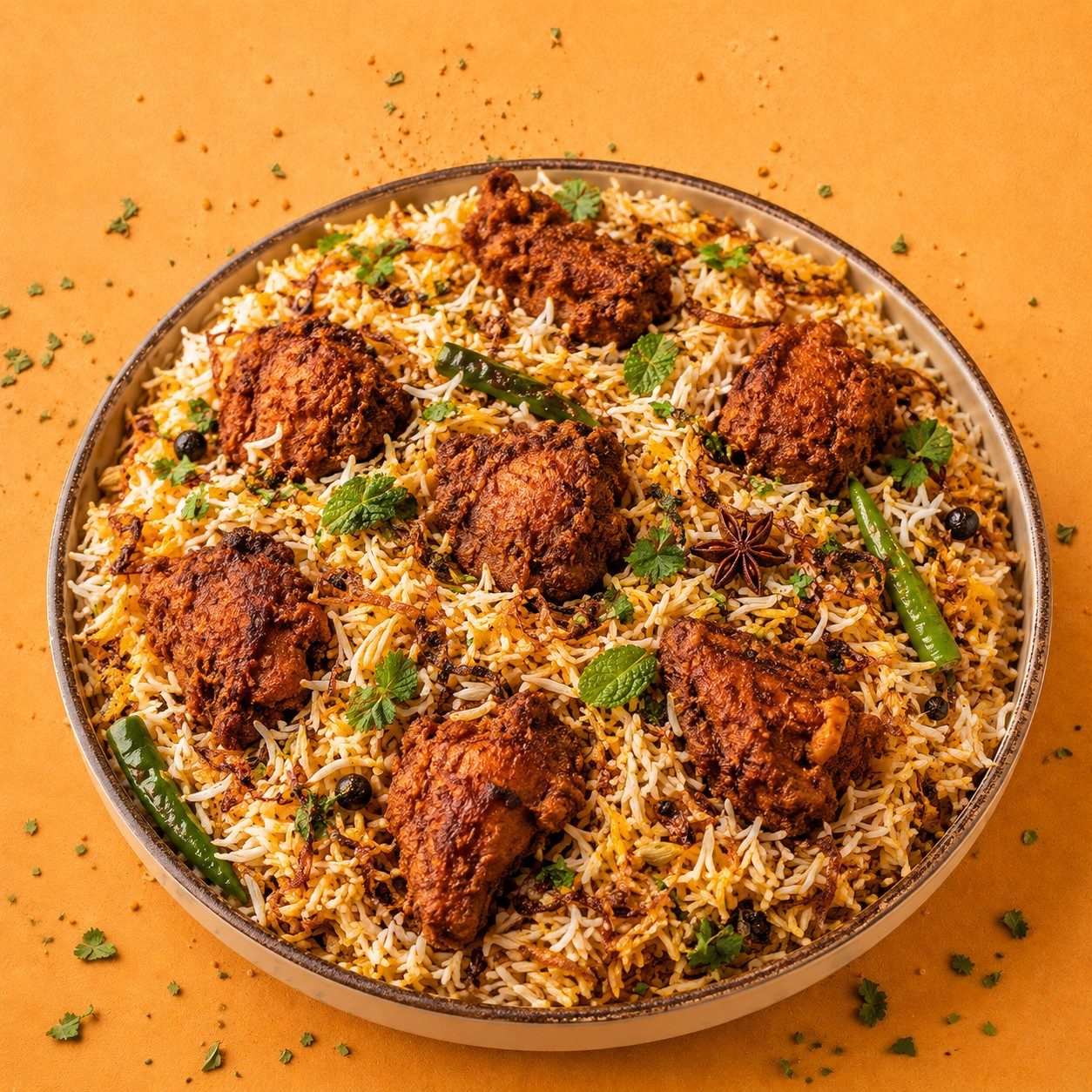 Fry Piece Chicken Biryani.