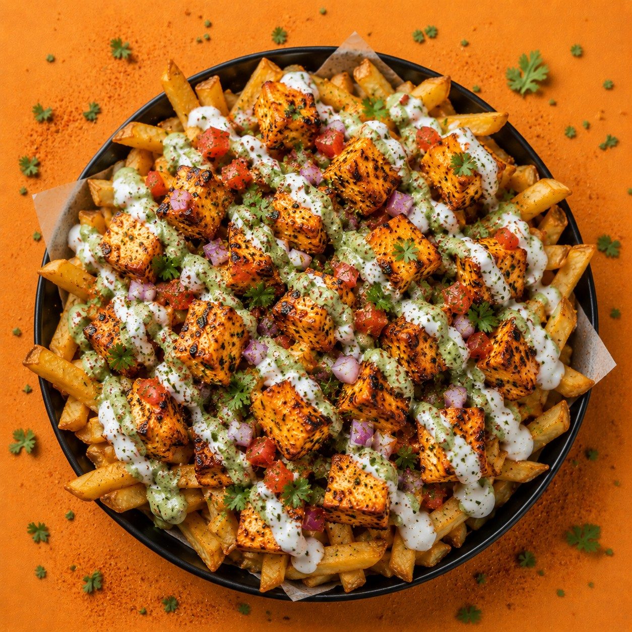 Paneer Tikka Loaded Fries.