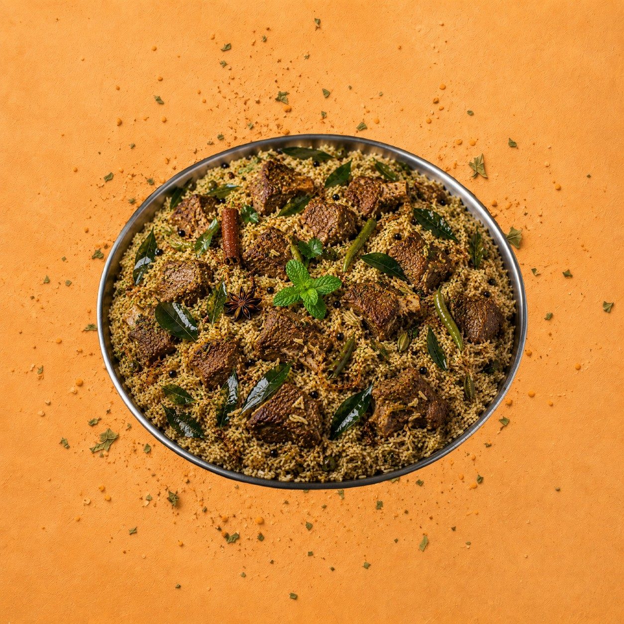 Curry Leaf Goat Pulao.