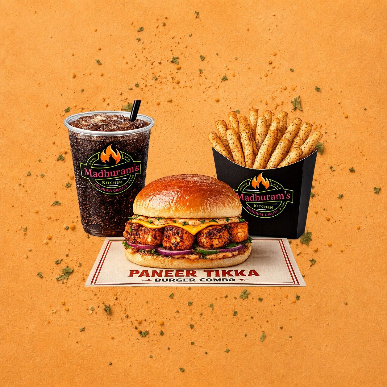 Paneer Tikka Burger Combo.