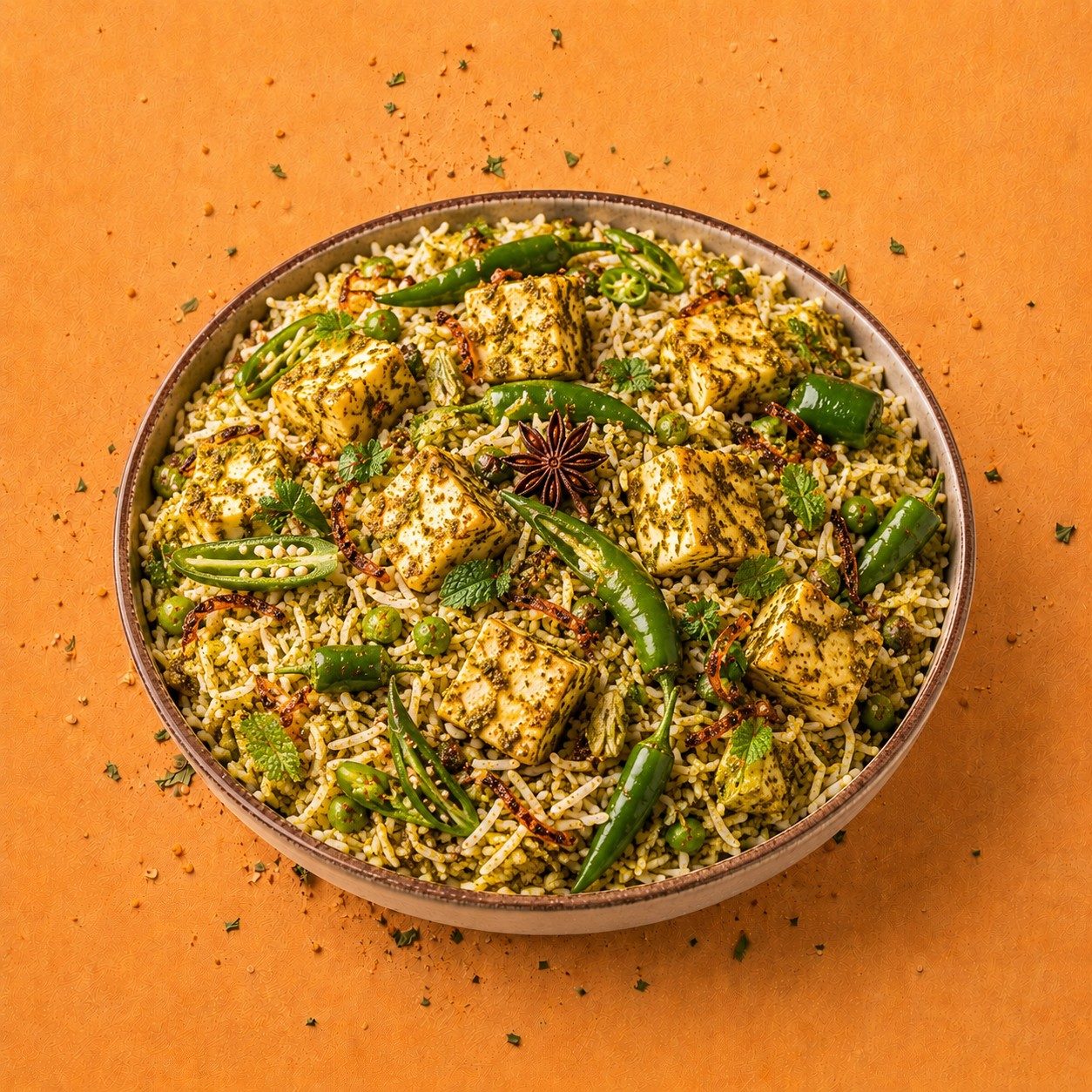 Green Chili Paneer Biryani.