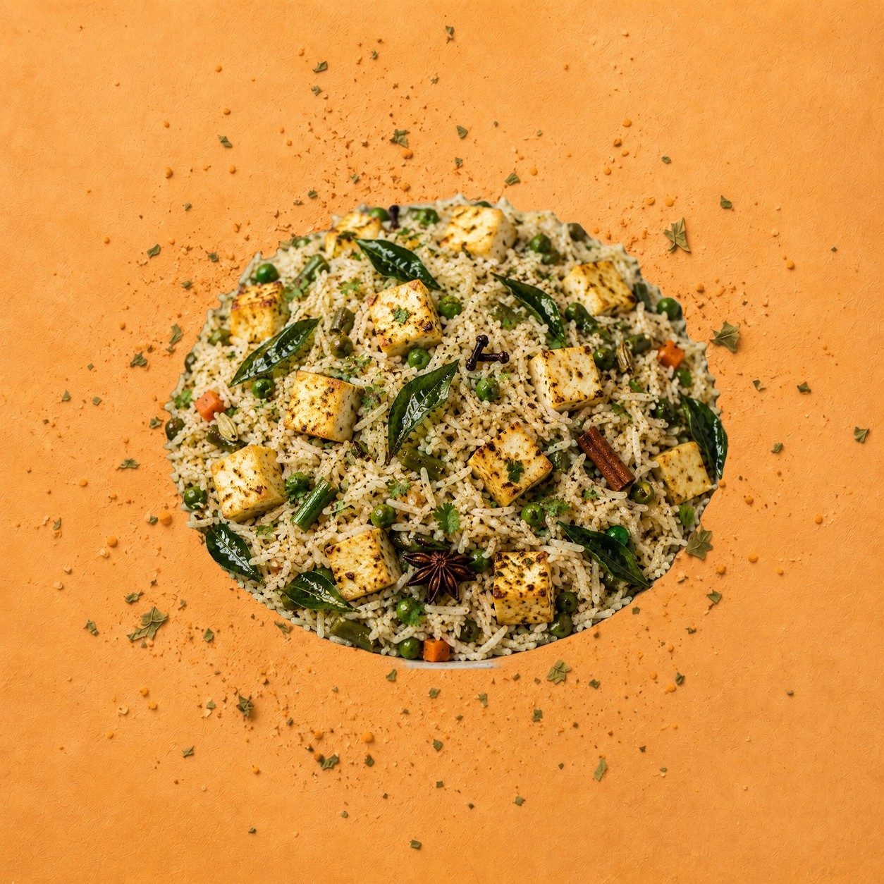 Curry Leaf Paneer Pulao.