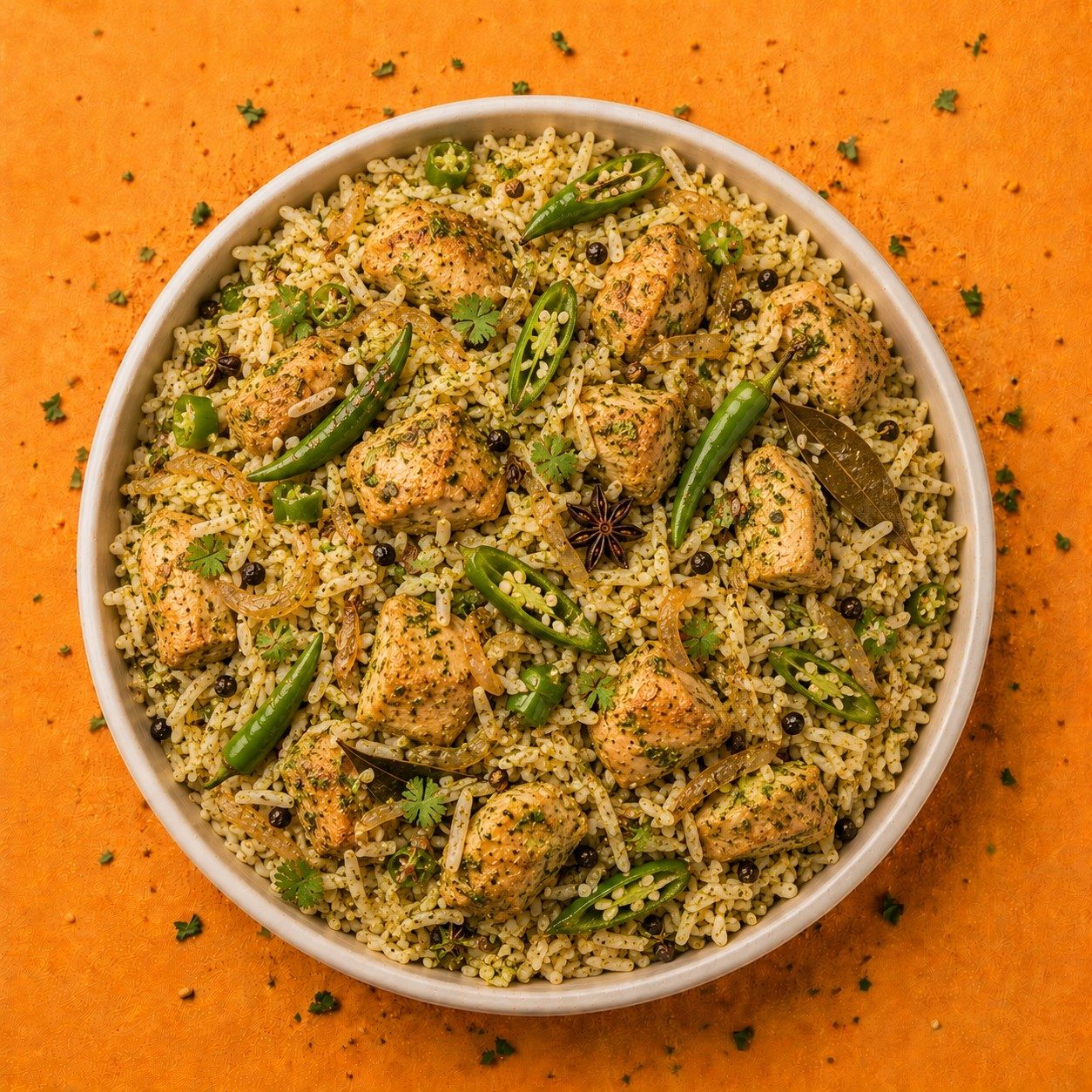 Green Chili Chicken Pulao.