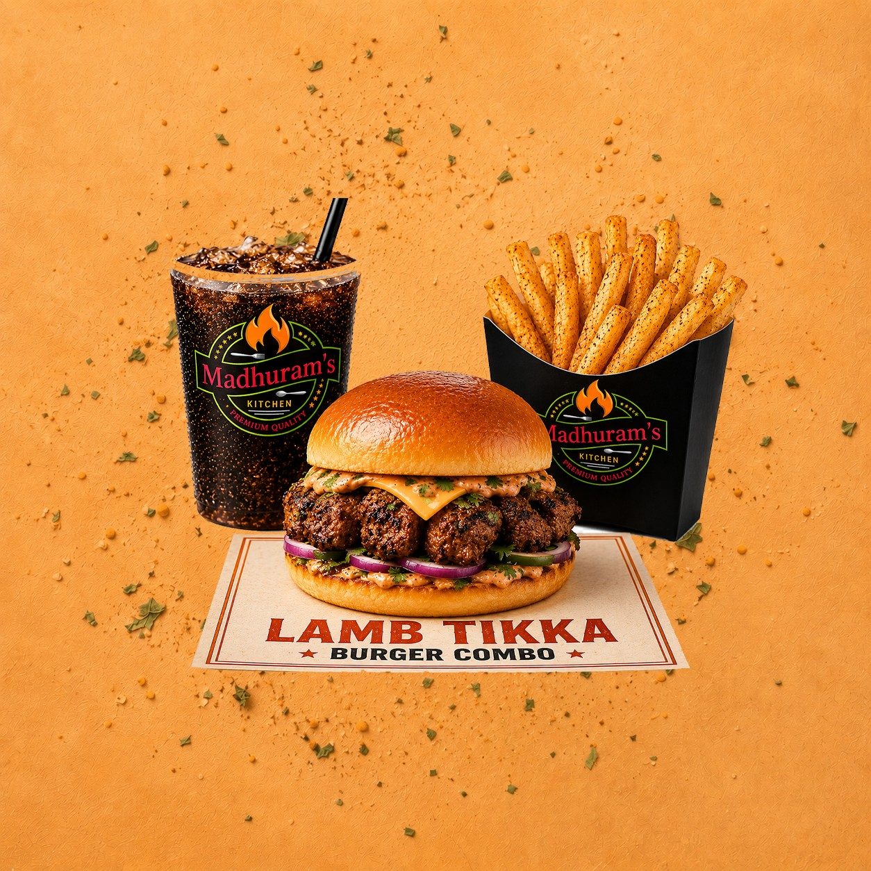 Lamb Tikka Burger Combo.