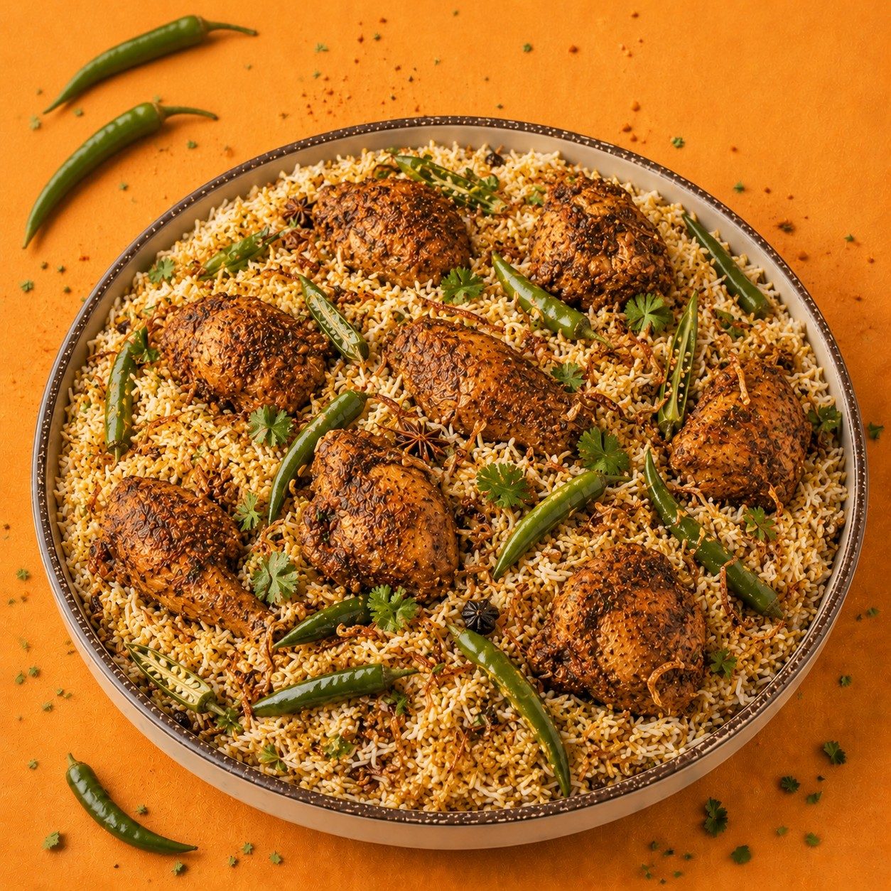 Green Chili Chicken Biryani.
