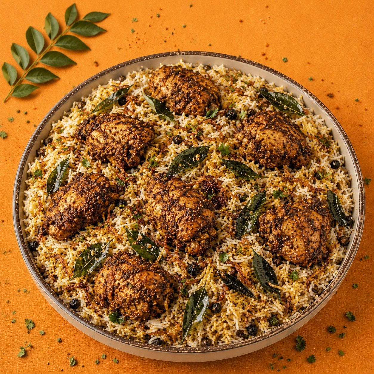 Curry Leaf Chicken Biryani.