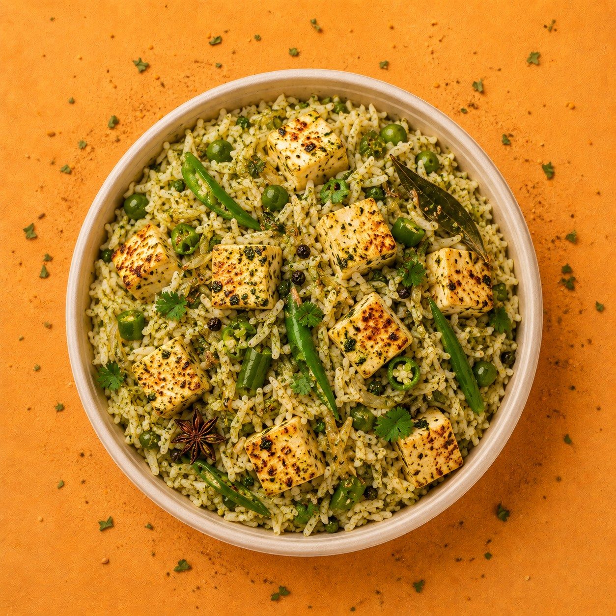 Green Chili Paneer Pulao.